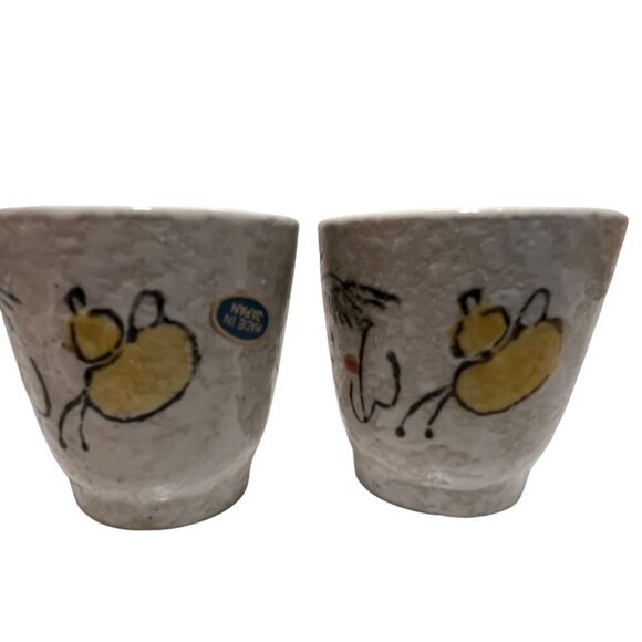 Handcrafted Japanese Ceramic Tea Sake Cups Set Of 2 With Abstract Design - Picture 3 of 6